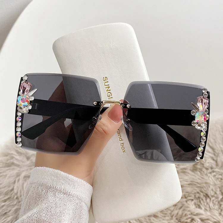 Rimless Oversize Rhinestone Sunglasses 2025
