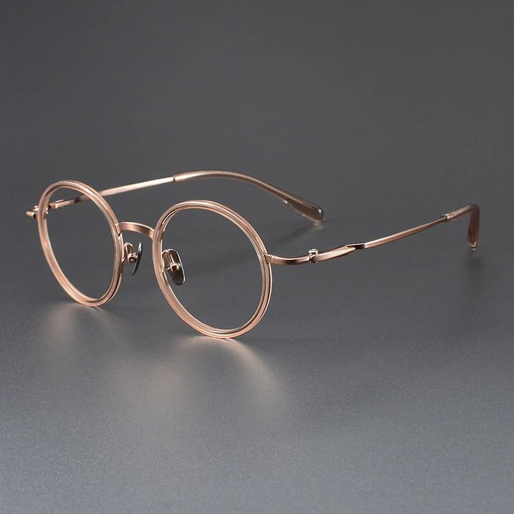 Luxury Titanium Round Eyeglasses - Gold
