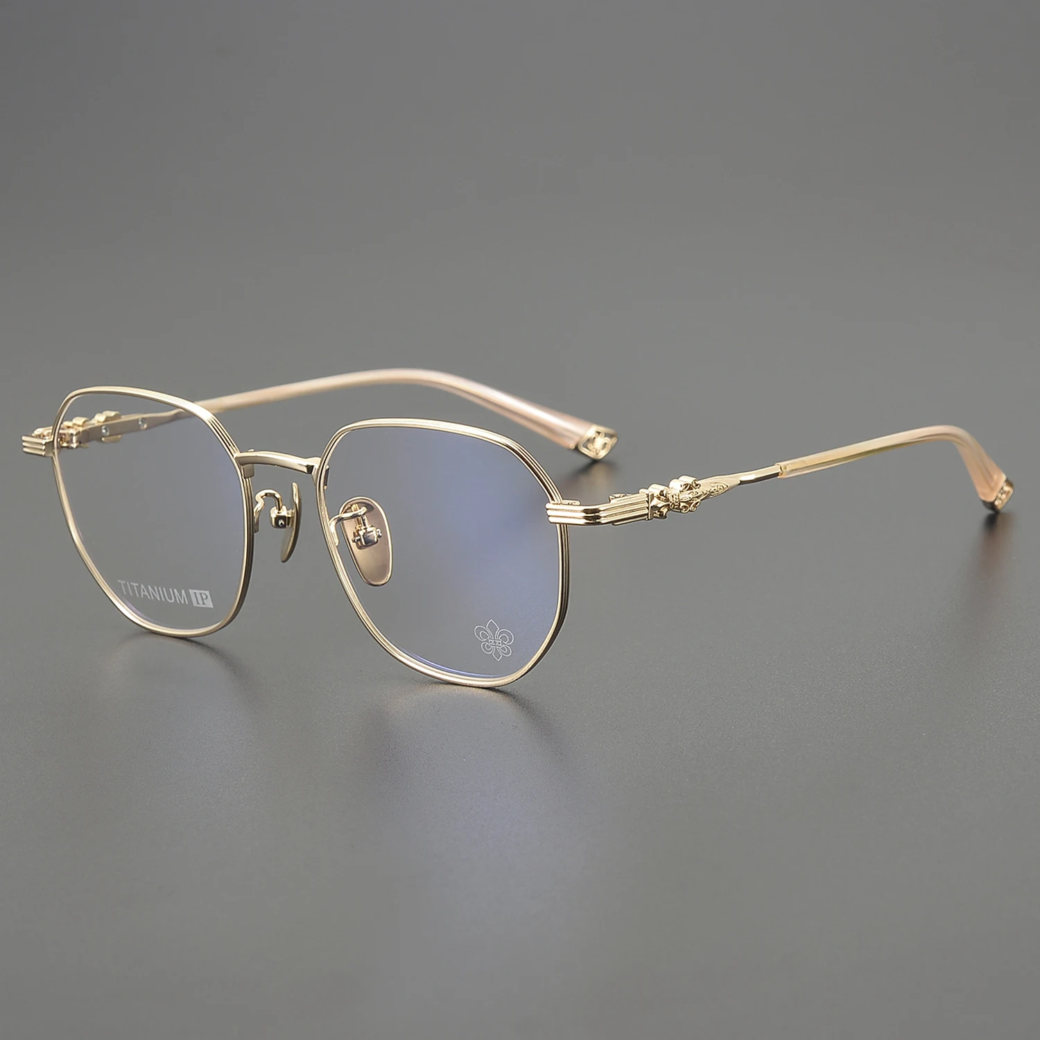Polygonal Titanium Gold Light Pink Eyeglasses