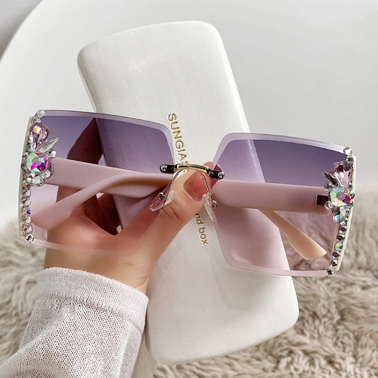Rimless Oversize Rhinestone Sunglasses 2025