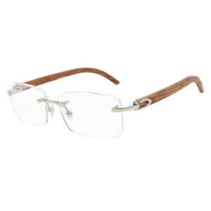 Men's Titanium Rimless Glasses with Wood Temples