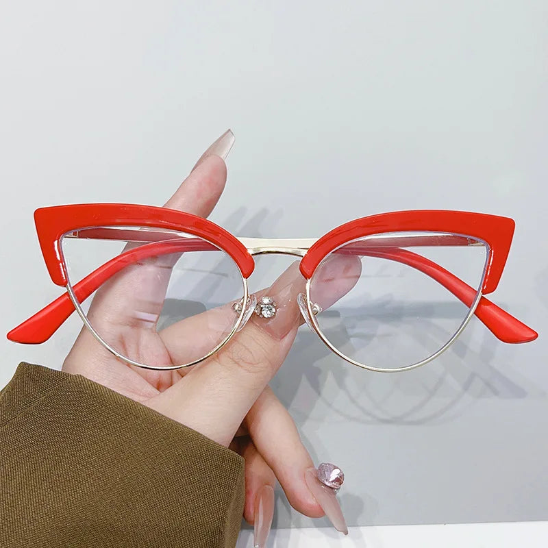 Cat's Eye Anti-Blue Light Glasses Red Metal Frame