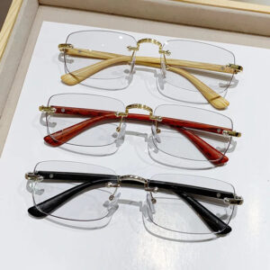 Rimless Wood Grain Blue Light Glasses for Men & Women