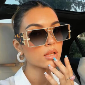 Luxury Punk Rectangle Sunglasses Women UV400 Hexagon Lens