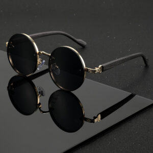 Children’s Retro Round Sunglasses – UV400 Punk Style with Wood Grain Frame, European & American Design
