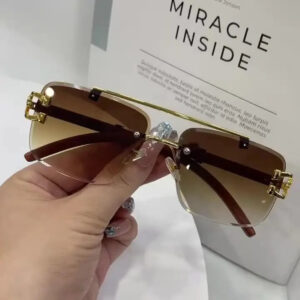 2026 Unisex Blue Black PC Sunglasses Gold UV400 Lens New Wood Grain Leopard Head Double Beam Trim Cross-Border Explosion Glasses