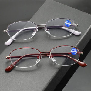 Unisex Metal Half-Rim Blue Light Reading Glasses
