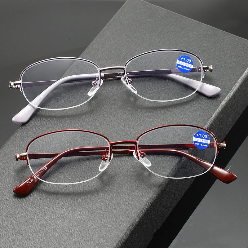 Unisex Metal Half-Rim Blue Light Reading Glasses