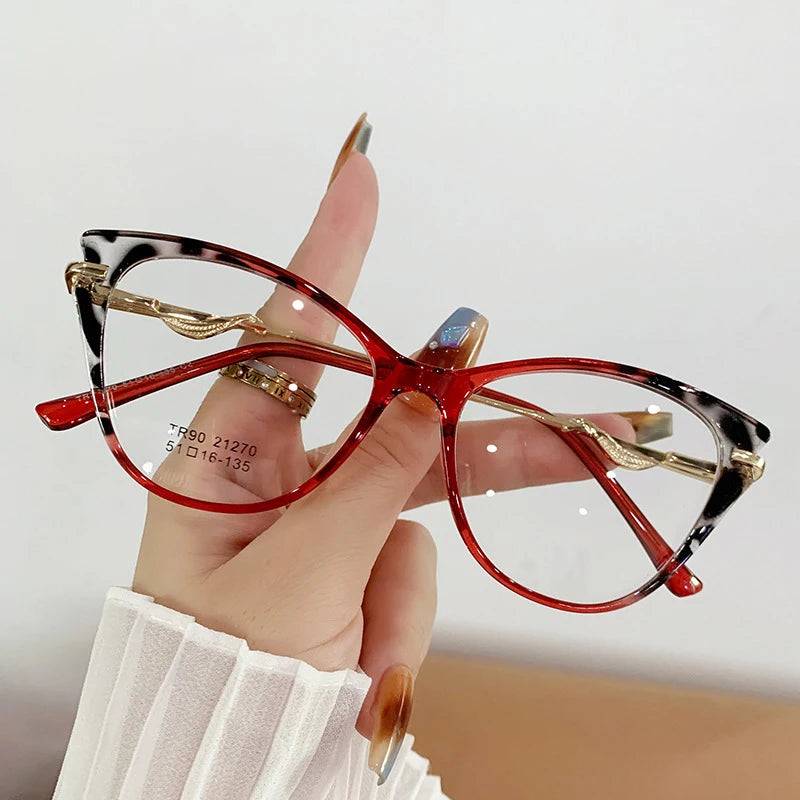 TR90 Metal Cat Eye Glasses Frame for Women Zero Diopter