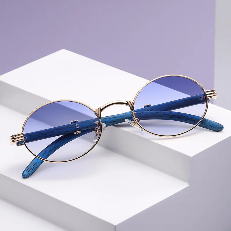 Retro Oval UV400 Sunglasses for Men & Women - Small Frame, Gold