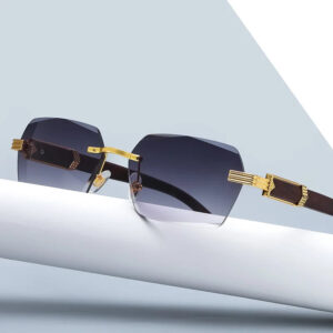 2026 Irregular European Design Metal Temple Wooden Frame Adult Wood Rimless Square Gold Sunglasses Polarized for Men