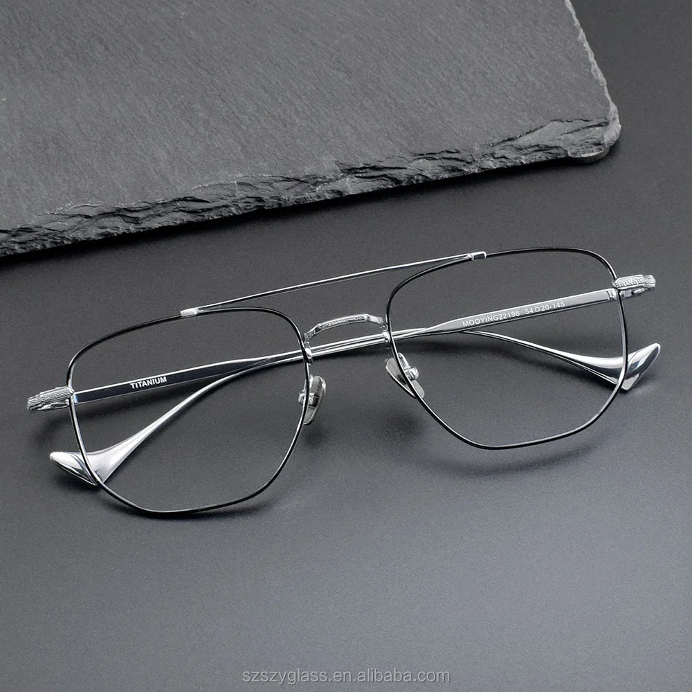 Titanium Men's Double Bridge Eyeglasses Diamond Face