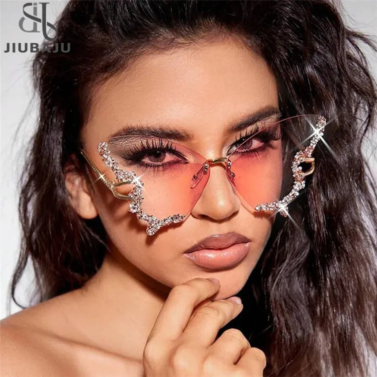 Diamond Butterfly Rimless Sunglasses for Women