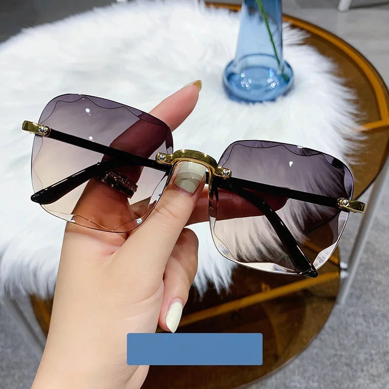 2025 Luxury Rimless Women's Sunglasses Vintage Gold Green Red