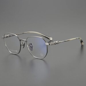 Polygonal Titanium Gold Light Pink Eyeglasses