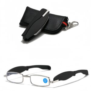 Mini Folding Key Chain Reading Glasses Metal Frame Plastic Temple Anti Blue Light Lenses