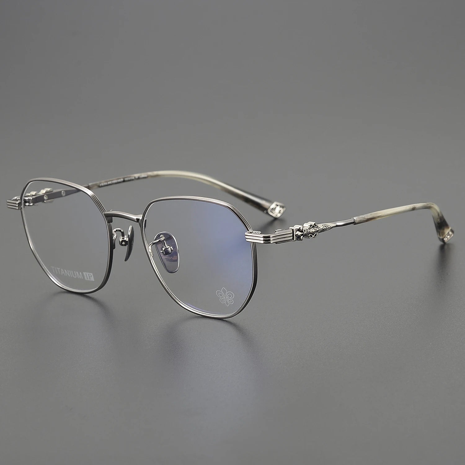 Polygonal Titanium Gold Light Pink Eyeglasses - Image 12
