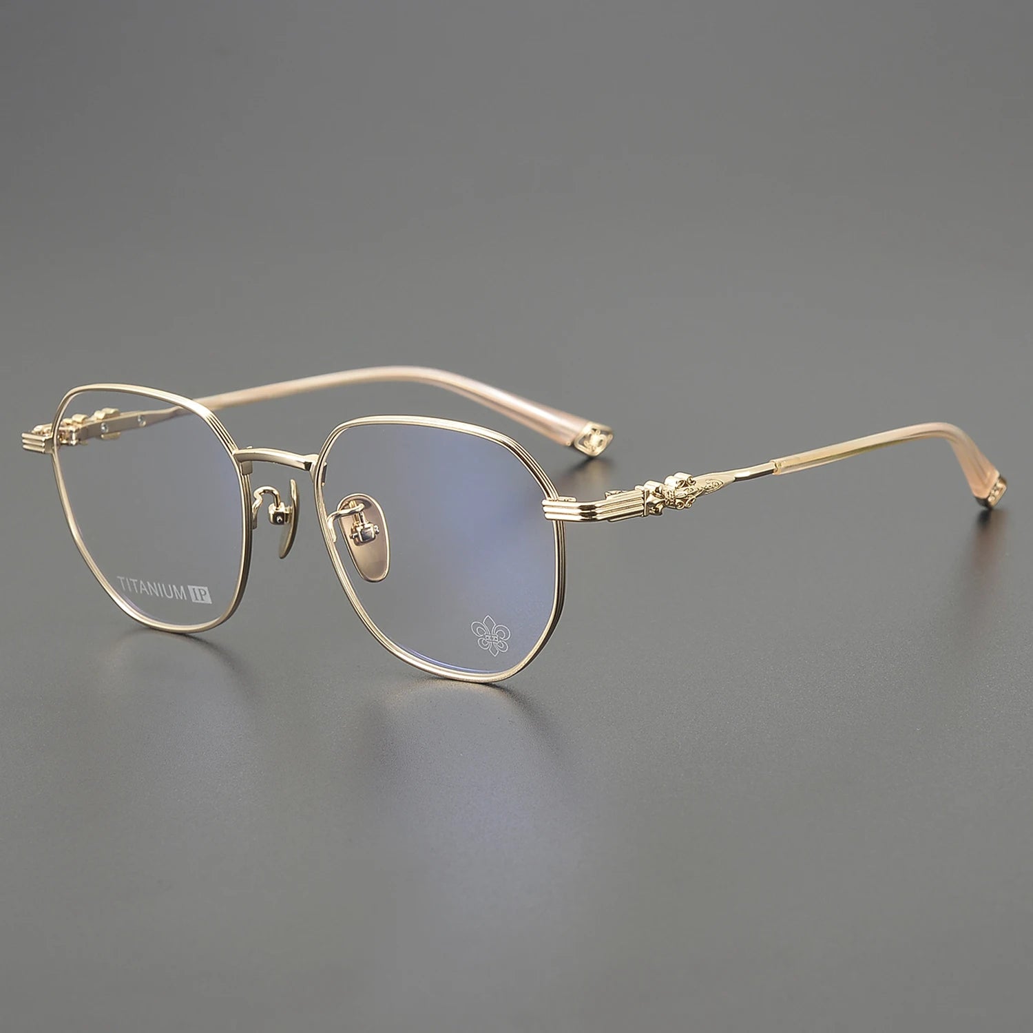 Polygonal Titanium Gold Light Pink Eyeglasses - Image 11